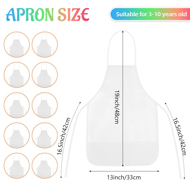 NACHLYNN 10 Pack Kids Painting Apron Kids Art Aprons Bulk Toddler Paint Apron Smock with 2 Pockets for Craft Kitchen Classroom Home Painting Activity (White) - Image 2